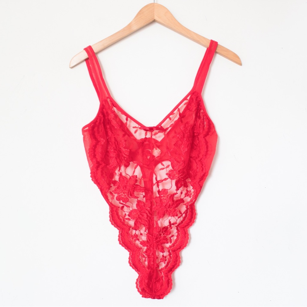 Victoria’s Secret | Vintage 90’s/00’s Red Lace High Waist Bodysuit | Size L